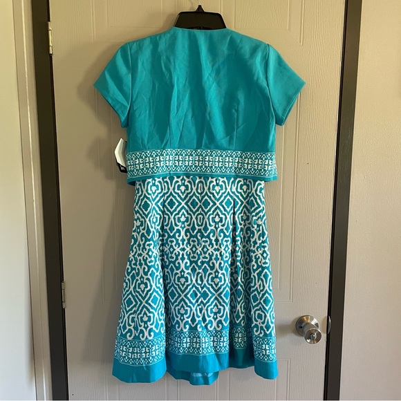 Kim Rogers aqua blue & white 2pc jacket dress 4 petite NWT - Picture 4 of 16
